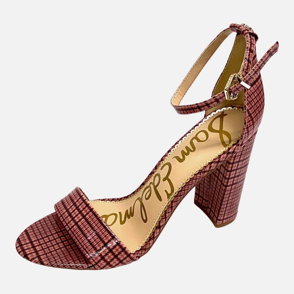 Anthropologie Sam Edelman Yaro Daniella Plaid Block Heel Sandals Pink 7